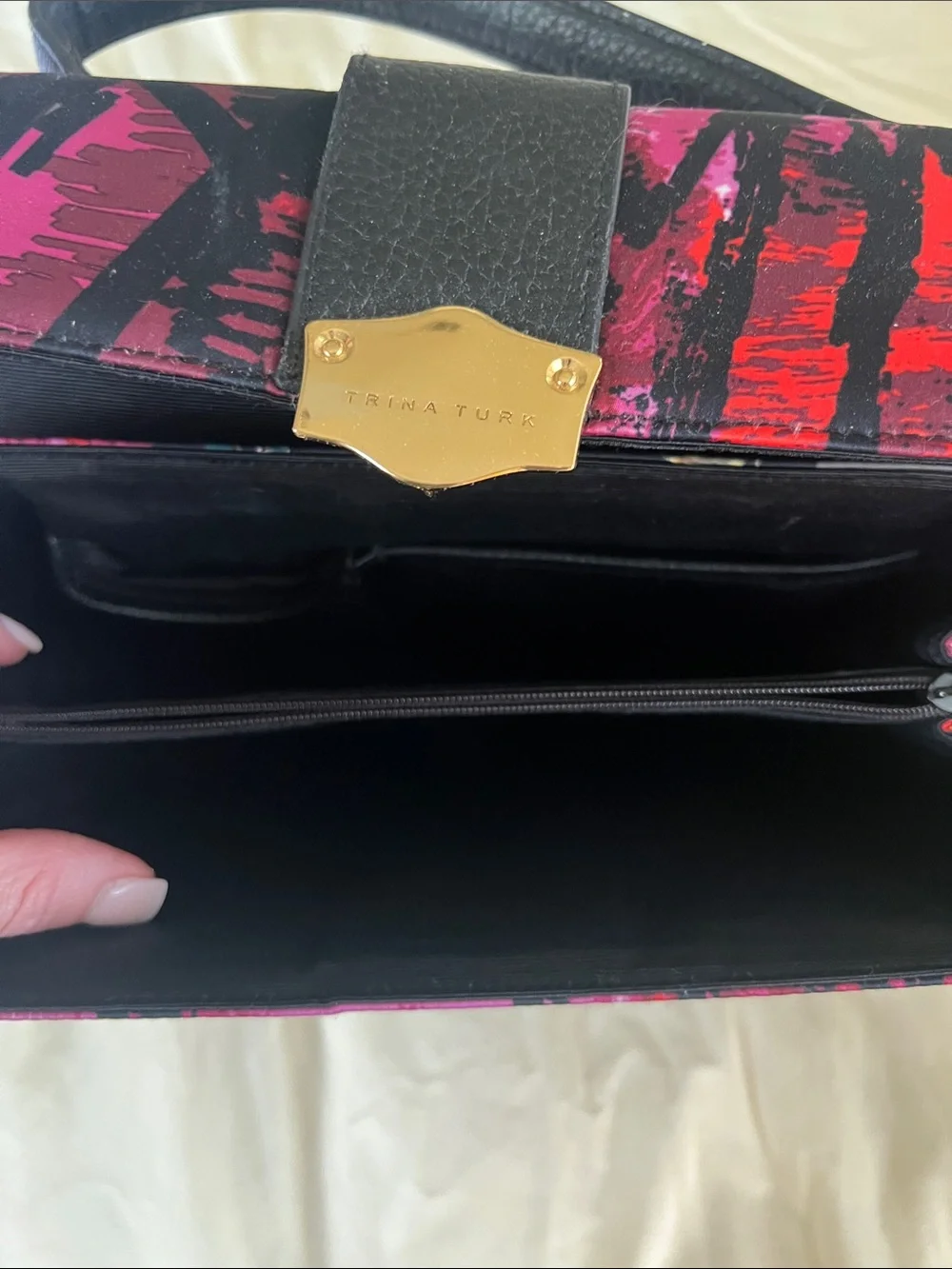 Trina Turk Multicolor Brushstroke Top-Handle Satchel in Pink, Red, Black